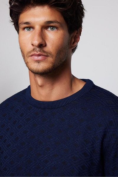 Tudors Pulover tricotat pentru bărbați, albastru bleumarin, slim fit, cu gâtul turn