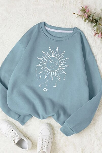 BEGRİFF Unisex Sunny Mood Printed Crew Neck Cotton Sweatshirt