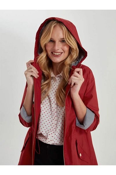Faik Sönmez U66600 Model Red Patterned Lined Trench Coat