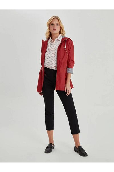 Faik Sönmez U66600 Model Red Patterned Lined Trench Coat