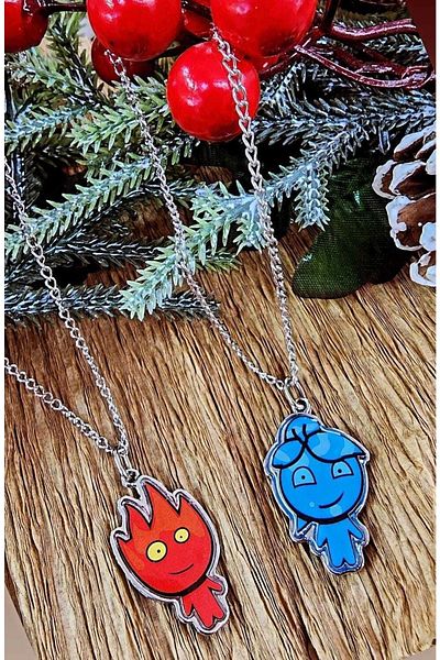 Açık Butik Fire and Water 2 Colorful Couple Lover Best Necklace Set