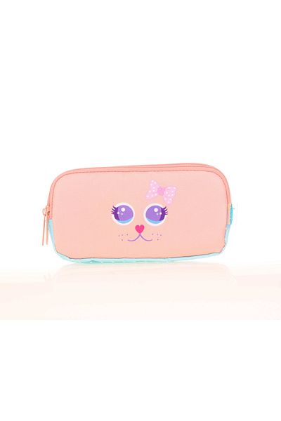KAUKKO L8142 Model 3 Compartment Pencil Bag for Kids - Cute Face Cat