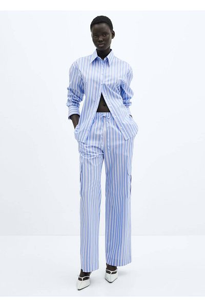 MANGO Woman Striped Cotton Cargo Pants