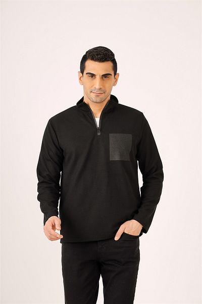 Dufy Hanorac pentru bărbați, negru, cu fermoar, cu guler normal, cu fermoar - 91854