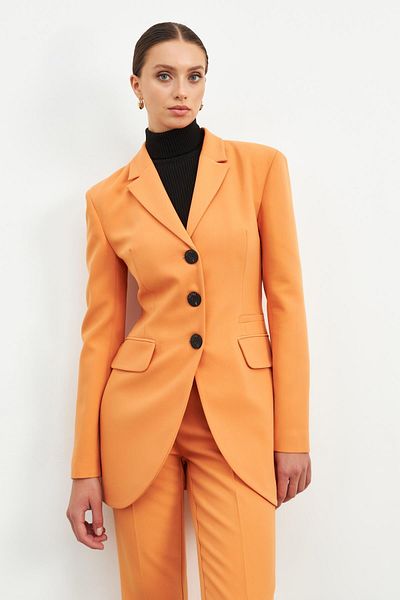 Setre Peach Button Detailed Long Jacket and Trousers Suit
