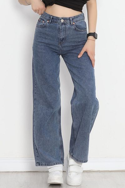 Geppetto Blugi largi cu buzunar din lycra cu talie înaltă - Pantaloni Palazzo din denim albastru pentru femei 18695