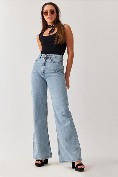 Geppetto Penolope Γυναικείο Snow Wash Ψηλόμεσο Palazzo Jeans -μπλε φαρδύ τζιν παντελόνι Jean