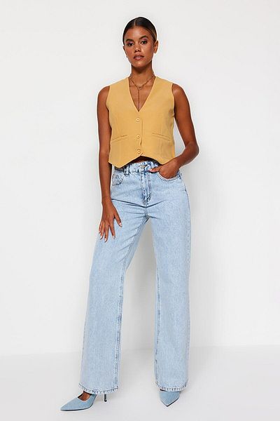 Geppetto Penolope Tika Blue Palazzo Jeans - Pantaloni de damă din denim cu picioare largi 2024