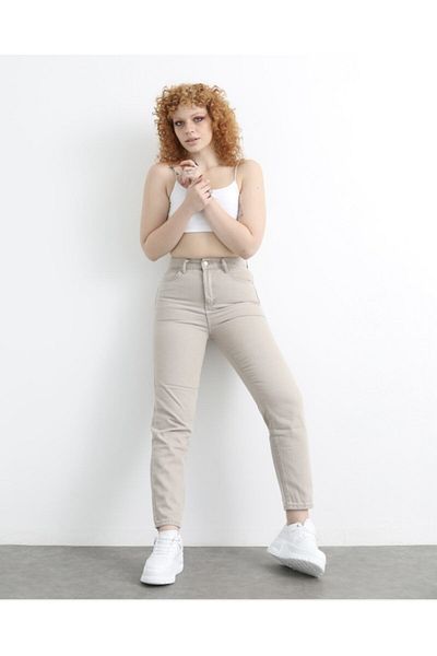 Geppetto Penolope Women - Κρεμ Χρώμα Mom Fit Jean Παντελόνι