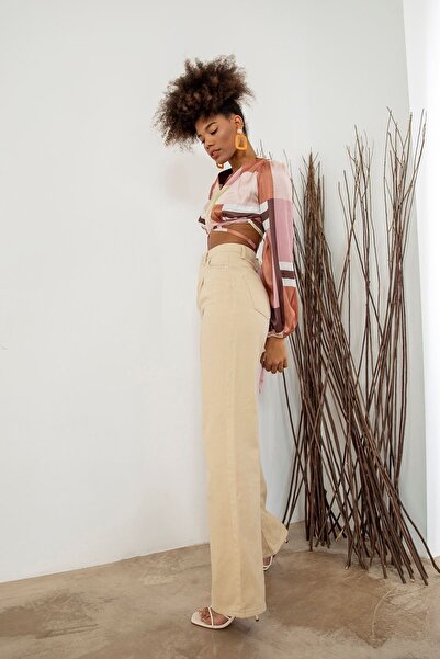 Geppetto Pantaloni de damă Penolope de culoare bej - picior lat