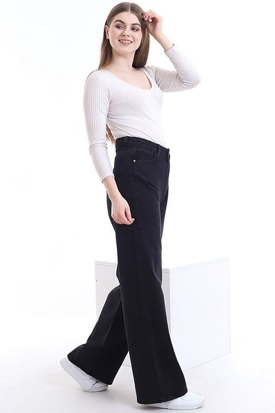 Geppetto Blugi largi din lycra negru Penolope Power Straight Fit - picior largi (cumpărați o mărime mai mare)