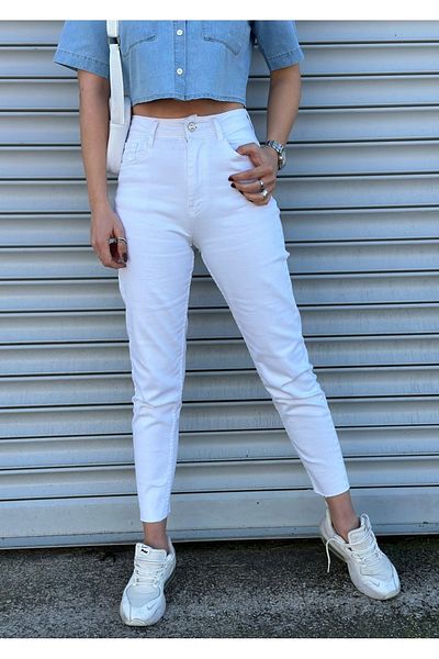 Geppetto White Lycra Penolope Femei Mom Jean