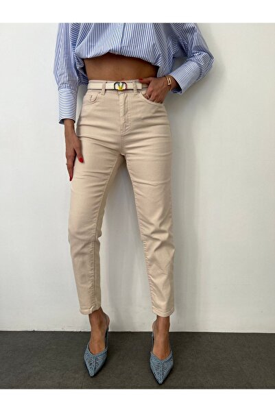 Geppetto Penolope Women's - Cream Colored, Standard Molded Mom-fit Jeans