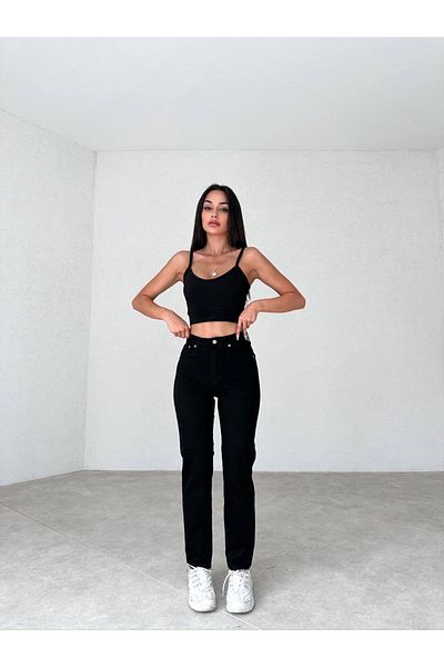 Geppetto Penolope Women's Leo - High Waist Stretchy Black Mom Jeans Jeans