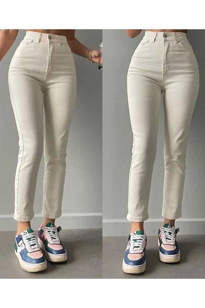 Geppetto Γυναικείο τζιν μαμά Penolope Beige ψηλόμεσο Lycra