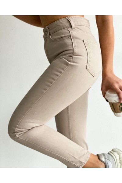 Geppetto Penolope Γυναικείο ίσιο παντελόνι Mom Jeans Beige Jean