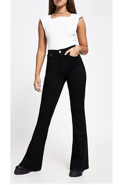 Geppetto Penolope Women's Black Flare Jeans - Spanish Leg, Lycra Pants 2024