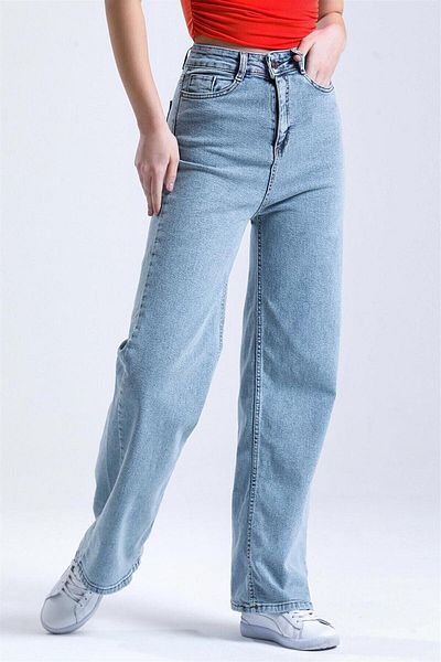 Geppetto Blugi Palazzo cu talie înaltă Lycra Blue Snow - Penolope Women Benjamin