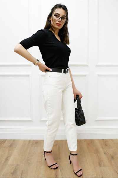 Geppetto Pantaloni de damă Penolope White Mom Jean