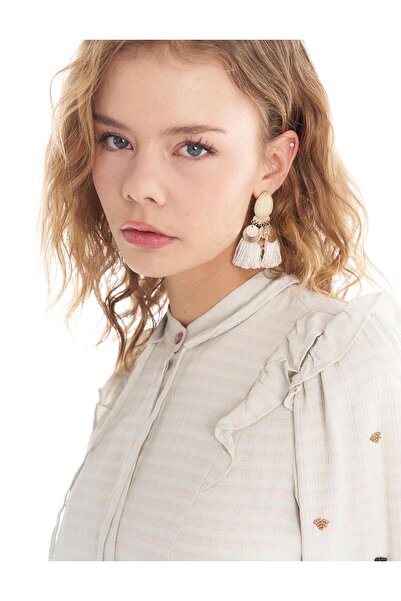 Kayra Hakim Yaka Kareli Bluz Krem