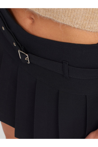 Dilvin 80816 Kalın Pilili Şort Etek-Siyah