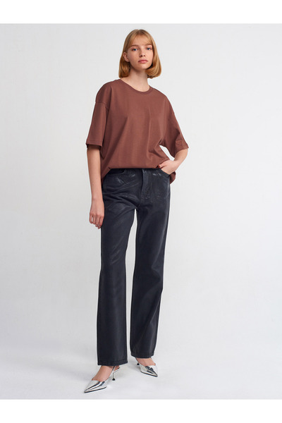 Dilvin 30149 Μπλουζάκι Oversize-Καφέ