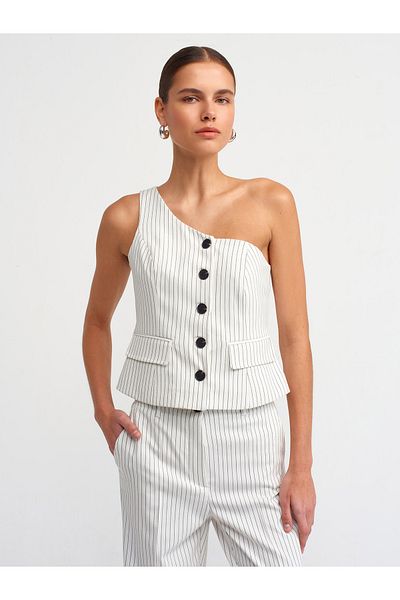 Dilvin 60538 Asymmetric Vest-White