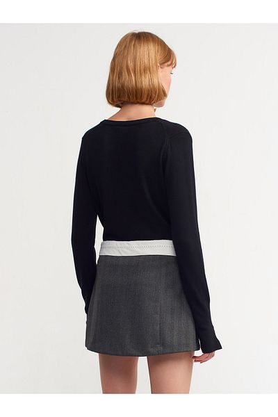 Dilvin 80792 Pleated Curved Belted Skirt-Anthracite