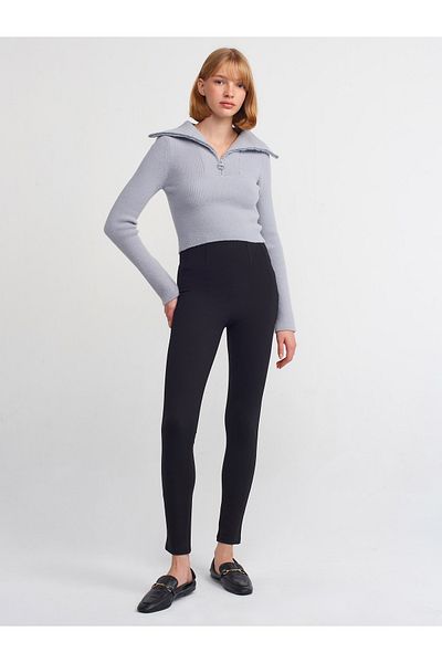 Dilvin 70461 High Waist Detailed Leggings-Black