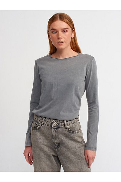 Dilvin 30491 Washing Effect Collar Detailed Ball-Grey