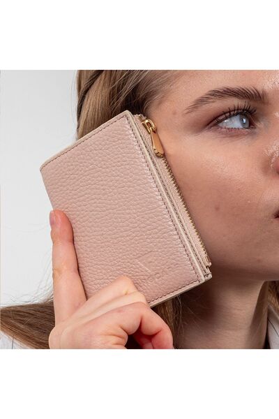 TANGCARF Hakiki Deri Kadın Cüzdan | Lira 1101 Pudra