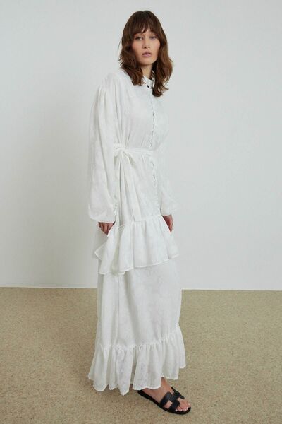 Hooopstore White Floral Tulle Patterned Dress