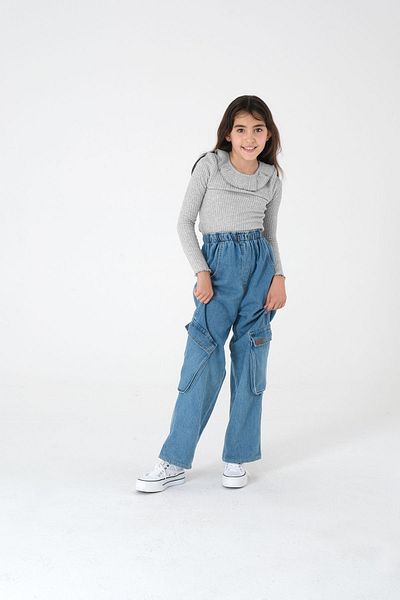 Kyron Bluză din tricot pentru fetiță, cu guler cu volane, cu mânecă lungă