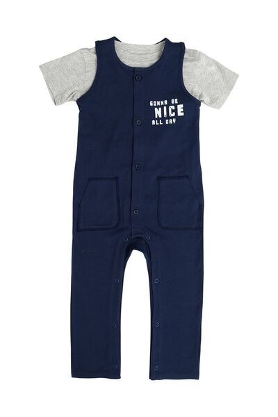 Kyron Navy Blue Baby Boy T-Shirt and Overalls Set