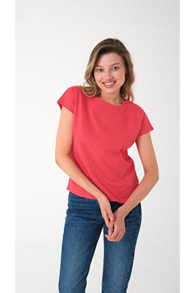 Kyron Γυναικείο T-Shirt με στρογγυλή λαιμόκοψη και κοντό μανίκι - Ρόδι