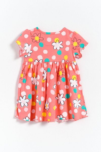 Kyron 100% Cotton Lapel Button Closure Floral Patterned Baby Girl Dress - Pink