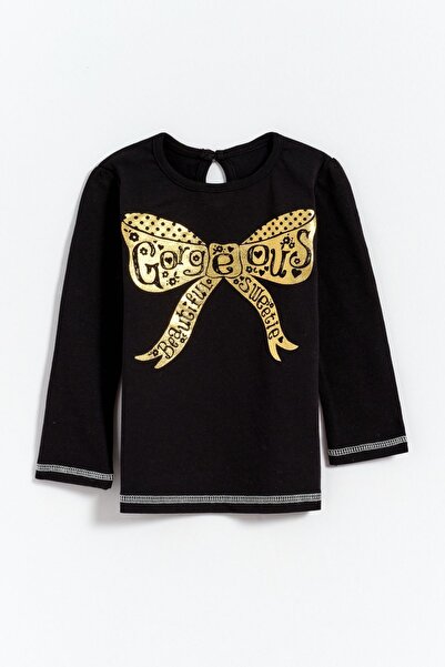 Kyron %100 Pamuk Gorgeous Baskılı Kız Bebek Tişört - Siyah