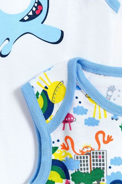 Gambino 100% Cotton Cute Monsters Printed 2-Piece Baby Boy Bodysuit - White