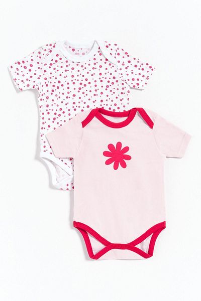Gambino 100% Cotton Floral Printed 2-Piece Baby Girl Bodysuit - Pink - White