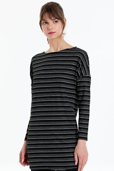 Kyron Γυναικεία μπλούζα με ρίγες με χαμηλό μανίκι - ΜΑΥΡΕΣ ΡΙΓΕΣ