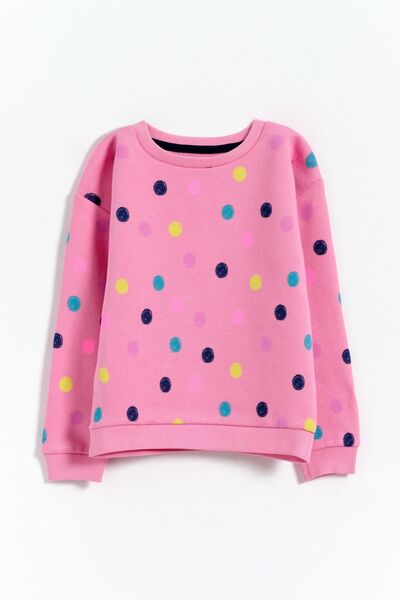 Kyron 100% Cotton Polka Dot Printed Girl's Sweatshirt - Pink