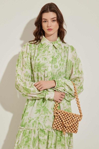 Hooopstore SOFT FLORAL LINEN DRESS - GREEN