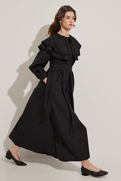 Hooopstore Embroidery Stripe Detailed Dress - Black