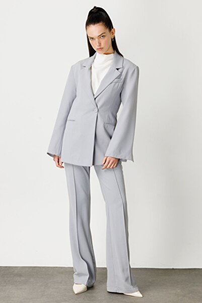 Hooopstore Gray Single Button Double BreastedBlazerJacket