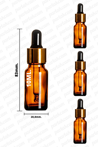 parlakcam 3 Adet 10ml Damlalıklı Amber Cam Şişe Siyah ve Altın Yüzüklü Damlal...