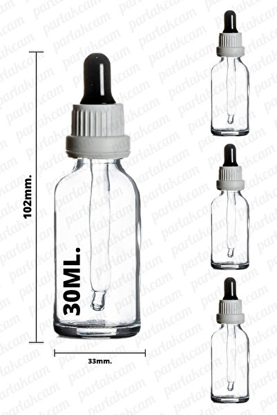 parlakcam 30ml Siyah Beyaz Kapaklı Şeffaf Cam Damlalıklı Şişe 30cc Kilit Kapa...