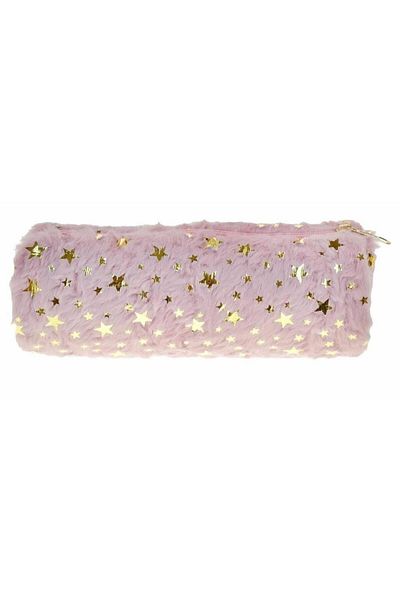 Dolphin Pink Plush Pencil Bag with Star Pattern - Pc-855