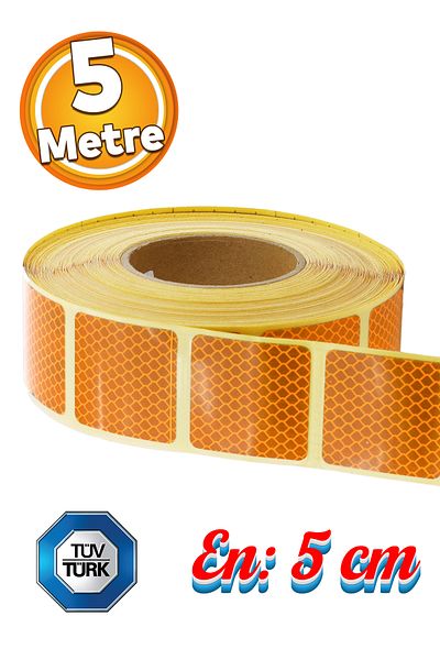 Badem10 Yellow Reflective Phosphorescent Cut Strip Tape - 5 Meters (5 Cm Width), Tuvturk Approved Warning Tape