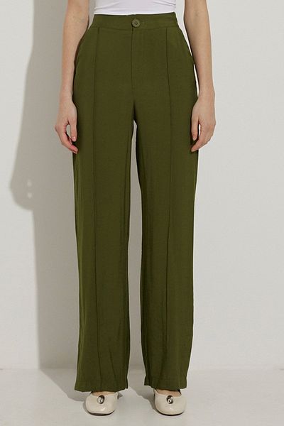 Hooopstore Cotton Viscose Slit Trousers - Khaki