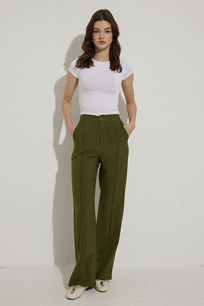 Hooopstore Cotton Viscose Slit Trousers - Khaki